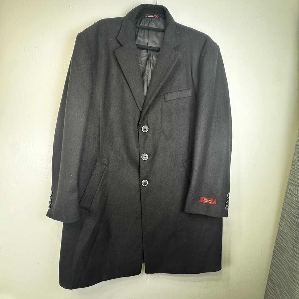 Statement Platinum Mens Black Wool Cashmere Super 180s Overcoat Fashion Fit Coat